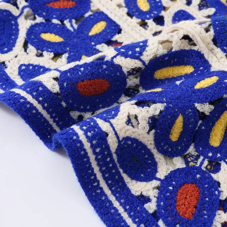 Wholesale Blue Floral Crochet-Look Button Vest alternate view