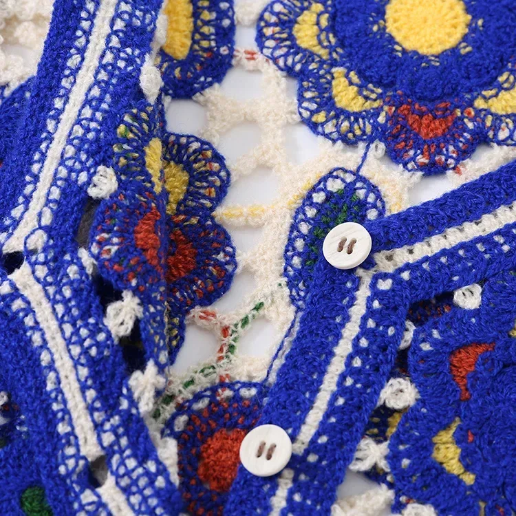 Wholesale blue floral crochet-look button vest for OEM and private label production 5