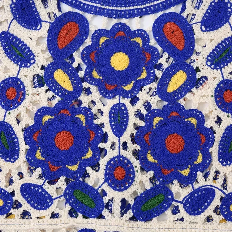 Wholesale blue floral crochet-look button vest for OEM and private label production 8