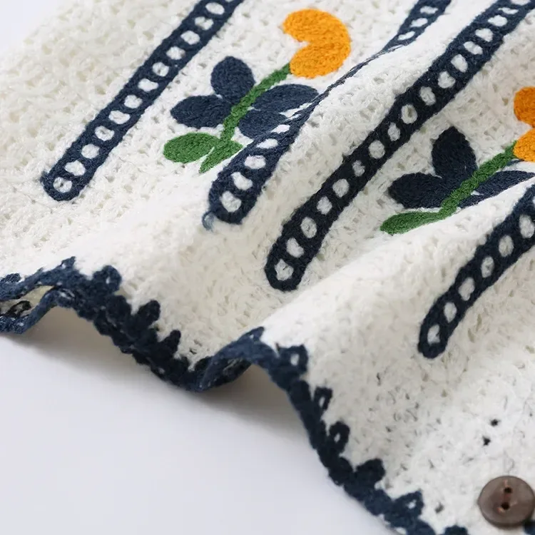 Wholesale Ivory Floral Stripe Crochet-Look Vest alternate view