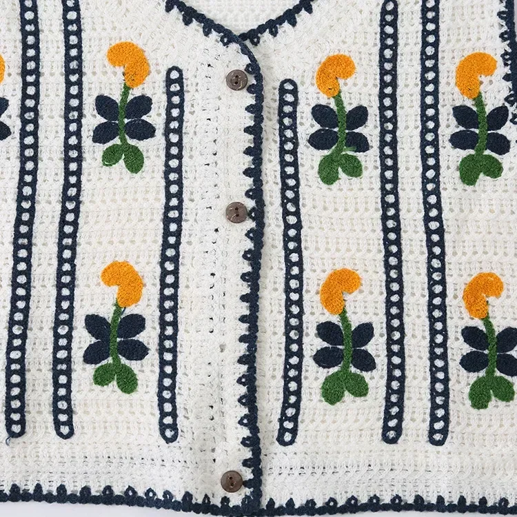 Wholesale ivory floral stripe crochet-look vest for OEM and private label production 4
