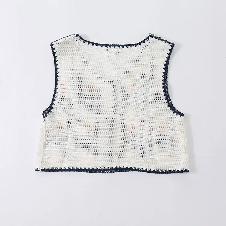 Wholesale ivory floral stripe crochet-look vest for OEM and private label production 7