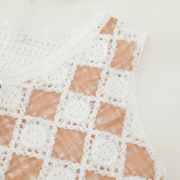 Wholesale blush check crochet-look button vest for OEM and private label production 4