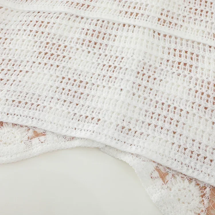Wholesale blush check crochet-look button vest for OEM and private label production 6