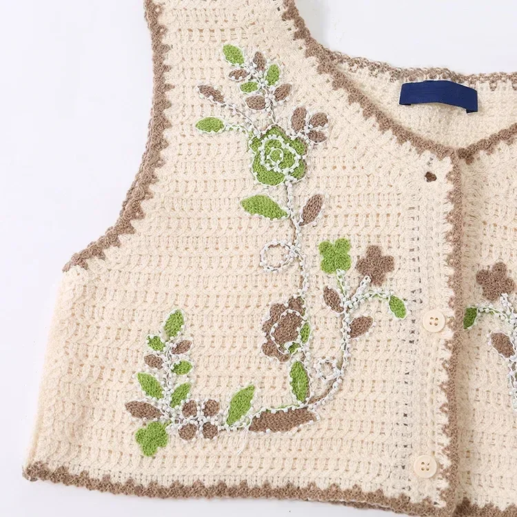 Wholesale Ivory Botanical Embroidered Crochet-Look Vest alternate view
