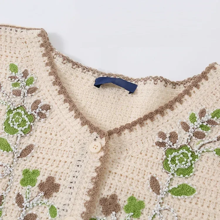 Wholesale ivory botanical embroidered crochet-look vest for OEM and private label production 4
