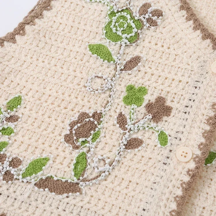 Wholesale ivory botanical embroidered crochet-look vest for OEM and private label production 5