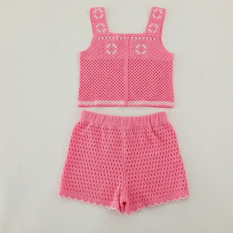 Wholesale Pink Crochet-Look Tank and Shorts Set alternate view