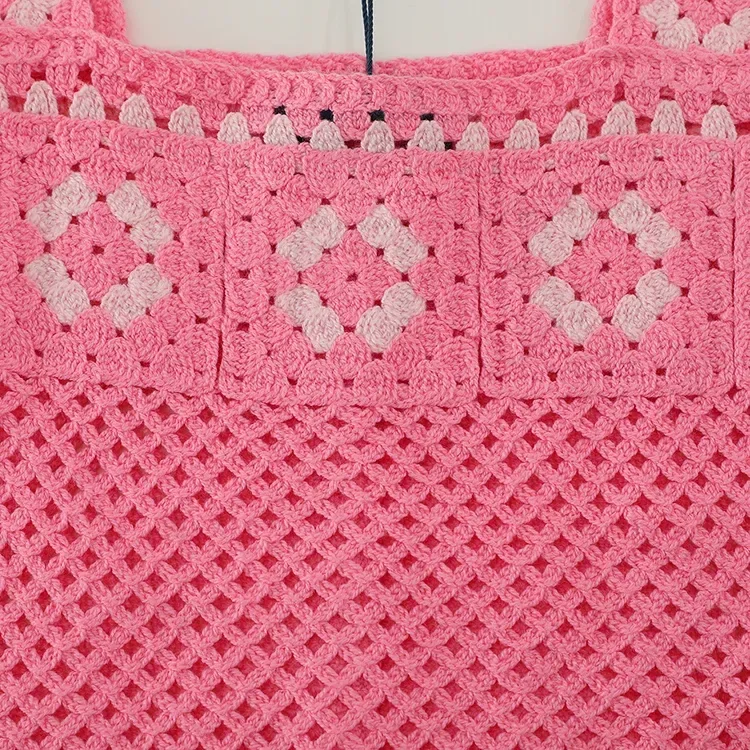 Wholesale pink crochet-look tank and shorts set for OEM and private label production 4