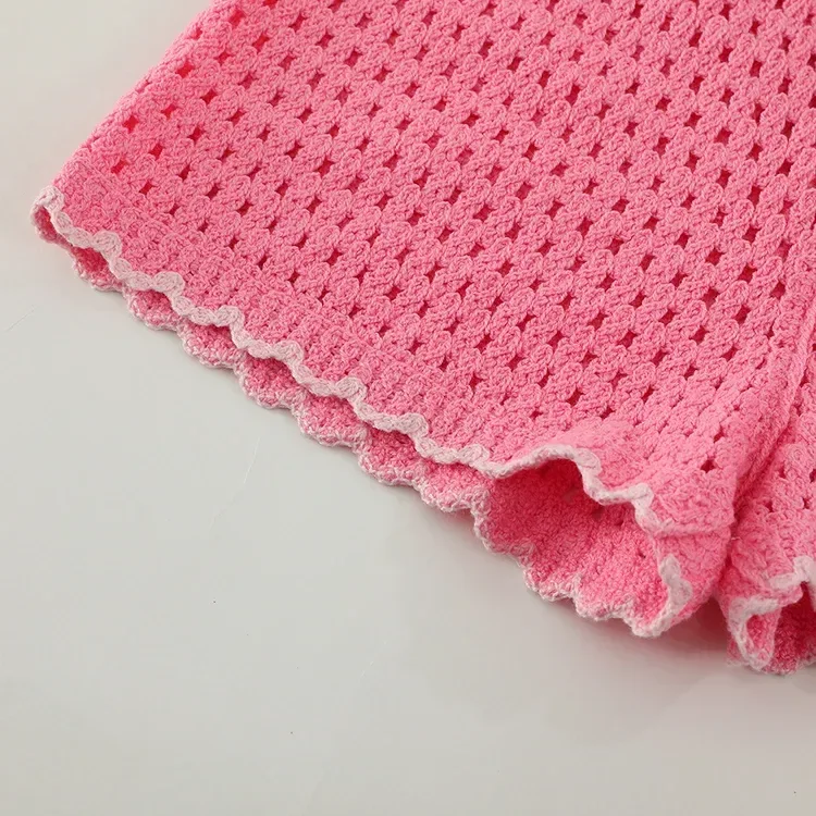Wholesale pink crochet-look tank and shorts set for OEM and private label production 6