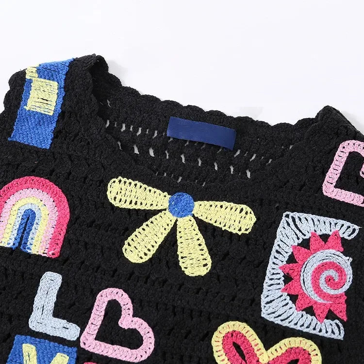 Wholesale black graphic floral crochet-look tank top for OEM and private label production 3