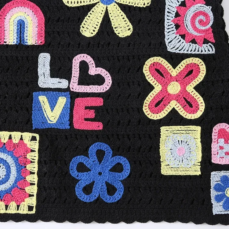 Wholesale black graphic floral crochet-look tank top for OEM and private label production 5