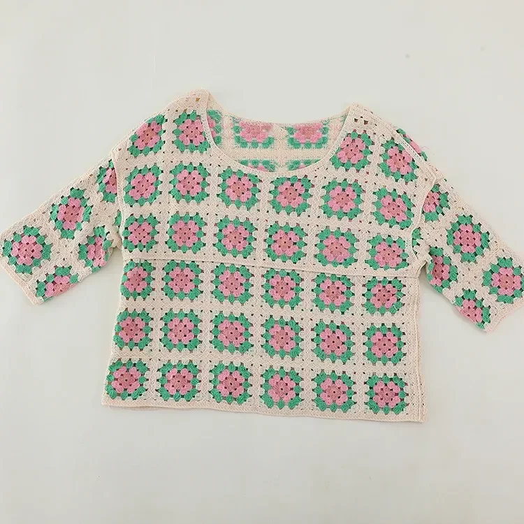 Wholesale pastel granny square crochet-look top for OEM and private label production 2
