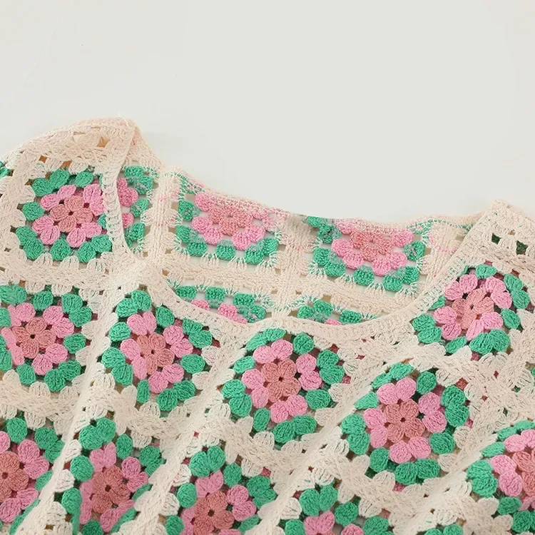 Wholesale pastel granny square crochet-look top for OEM and private label production 6