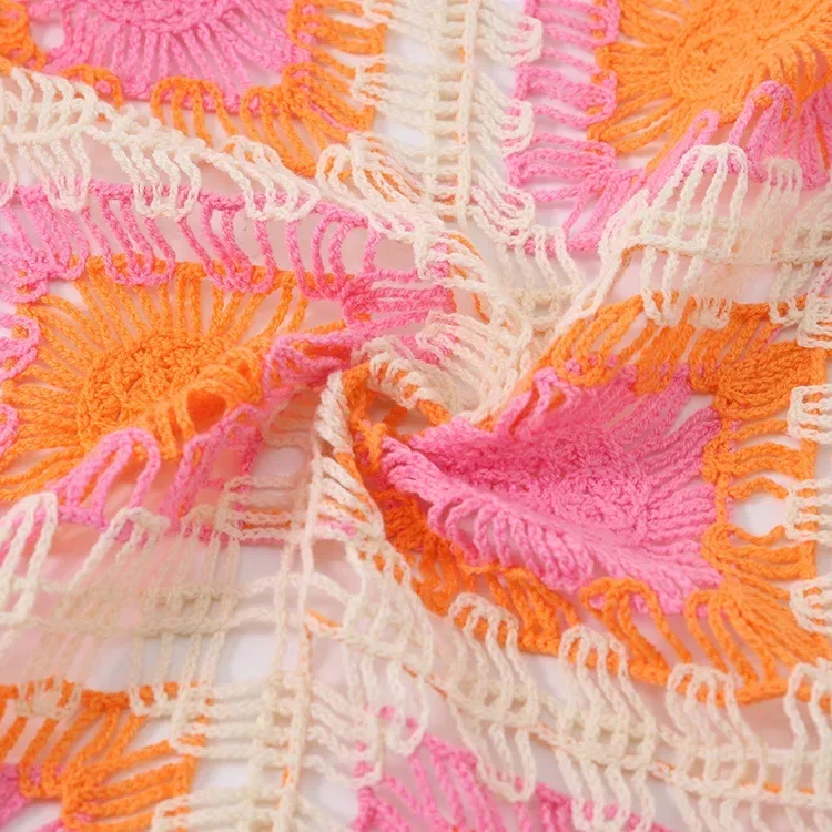Wholesale Orange Pink Patchwork Crochet-Look Cardigan alternate view