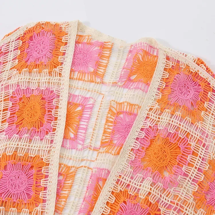 Wholesale orange pink patchwork crochet-look cardigan for OEM and private label production 5