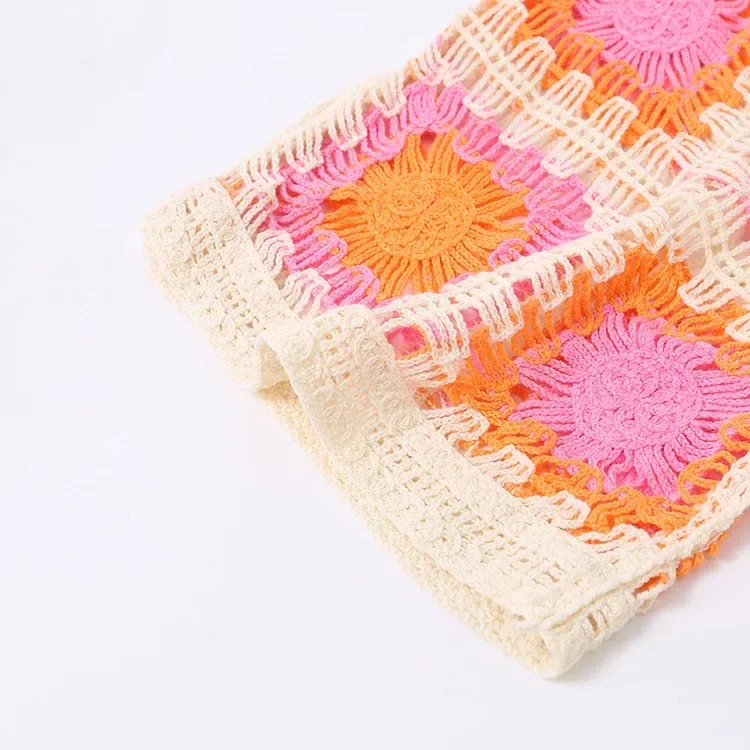 Wholesale orange pink patchwork crochet-look cardigan for OEM and private label production 6