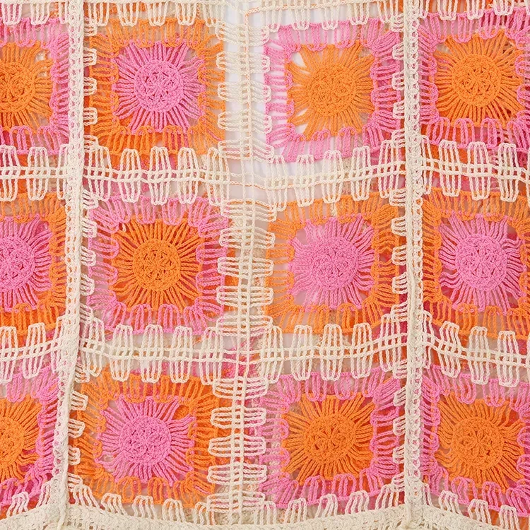 Wholesale orange pink patchwork crochet-look cardigan for OEM and private label production 8
