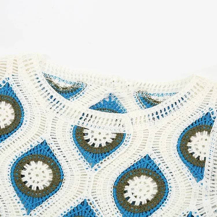Wholesale blue geometric crochet-look sweater for OEM and private label production 4