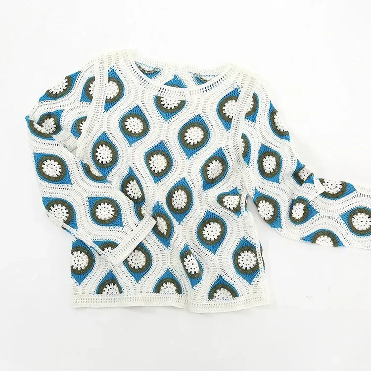 Wholesale blue geometric crochet-look sweater for OEM and private label production 5