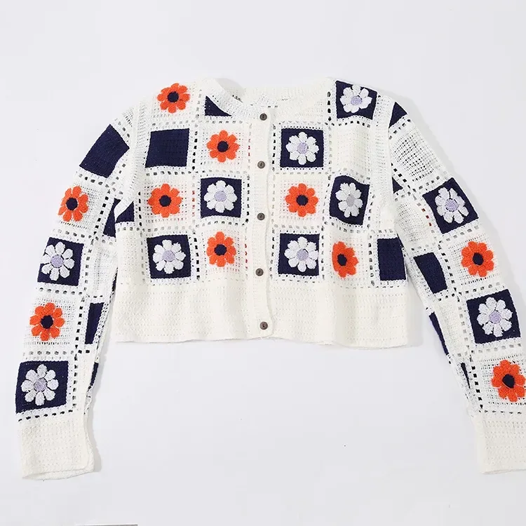 Wholesale daisy patchwork crochet-look pullover for OEM and private label production 2