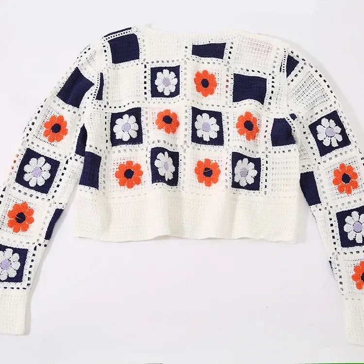 Wholesale daisy patchwork crochet-look pullover for OEM and private label production 3