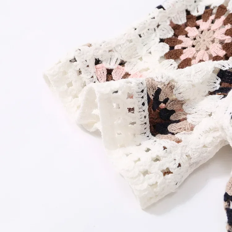Wholesale brown floral crochet-look short sleeve top for OEM and private label production 5