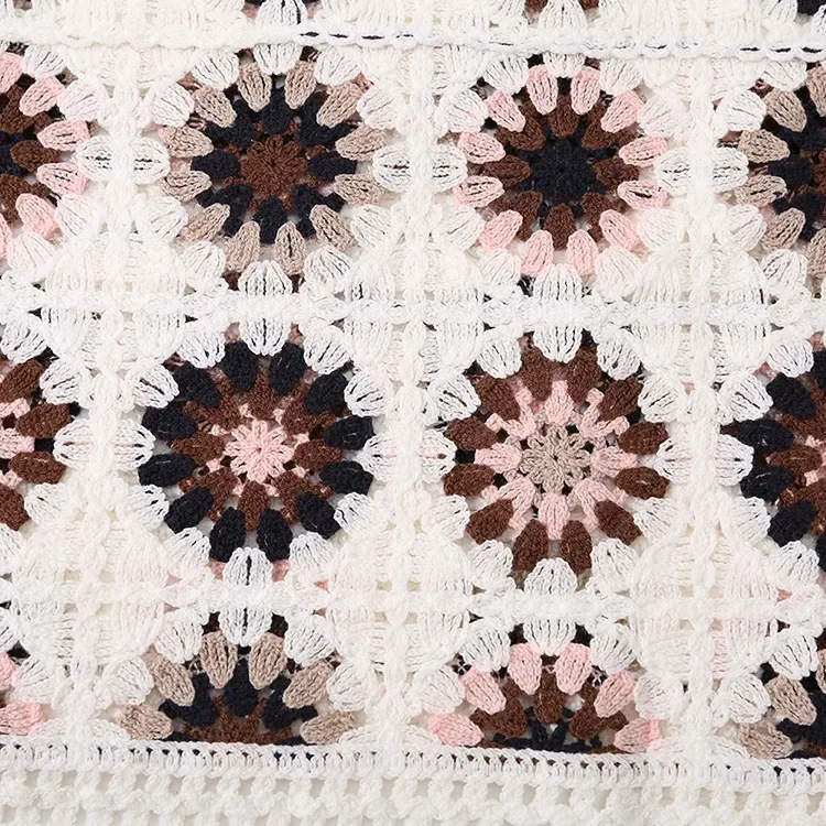 Wholesale brown floral crochet-look short sleeve top for OEM and private label production 7