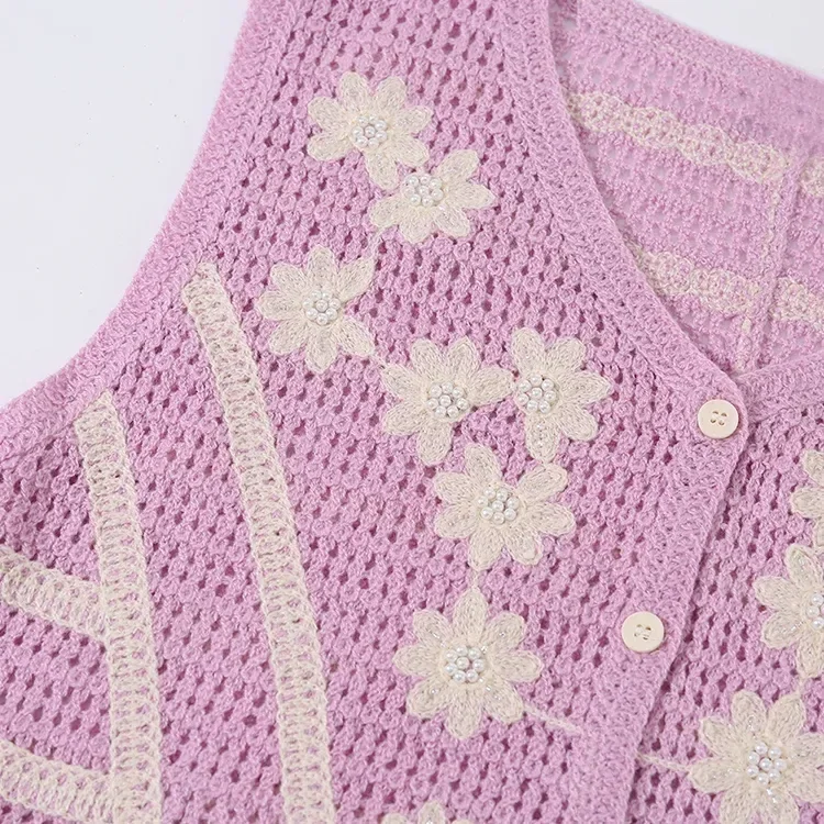 Wholesale lilac floral fringe crochet-look vest for OEM and private label production 4