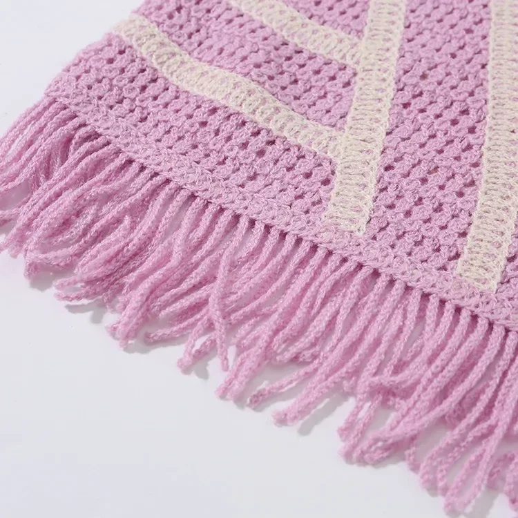 Wholesale lilac floral fringe crochet-look vest for OEM and private label production 5