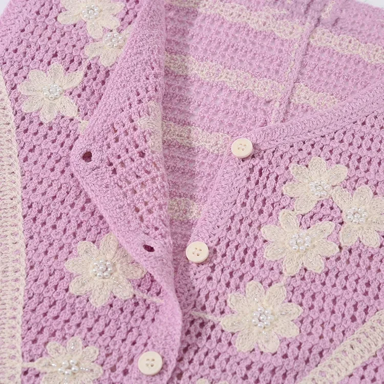 Wholesale lilac floral fringe crochet-look vest for OEM and private label production 6