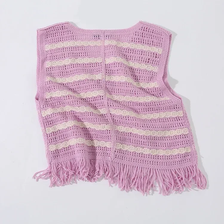Wholesale lilac floral fringe crochet-look vest for OEM and private label production 8