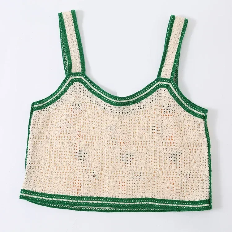 Wholesale ivory green floral crochet-look camisole for OEM and private label production 3