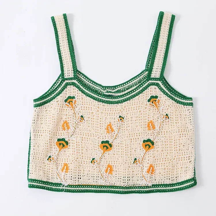 Wholesale ivory green floral crochet-look camisole for OEM and private label production 2
