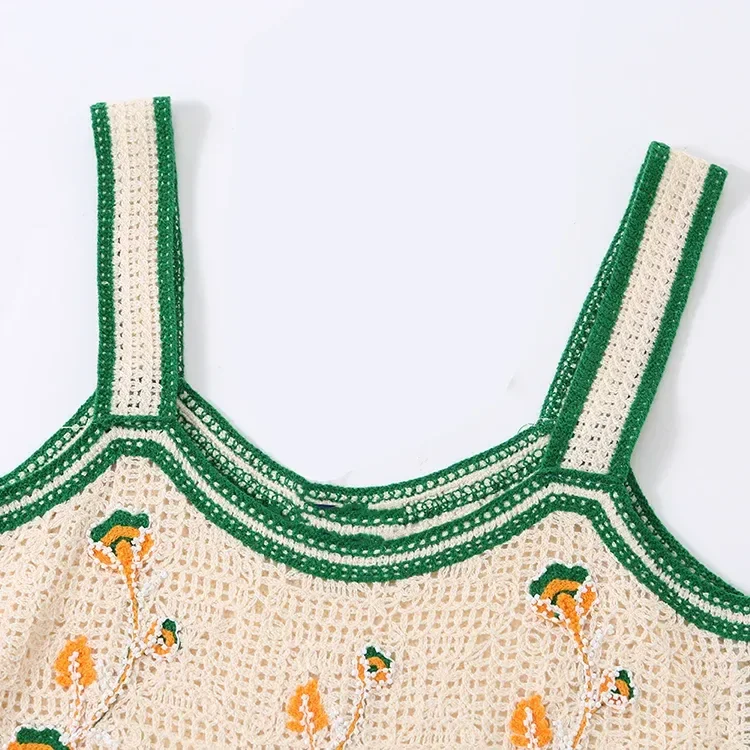 Wholesale ivory green floral crochet-look camisole for OEM and private label production 5