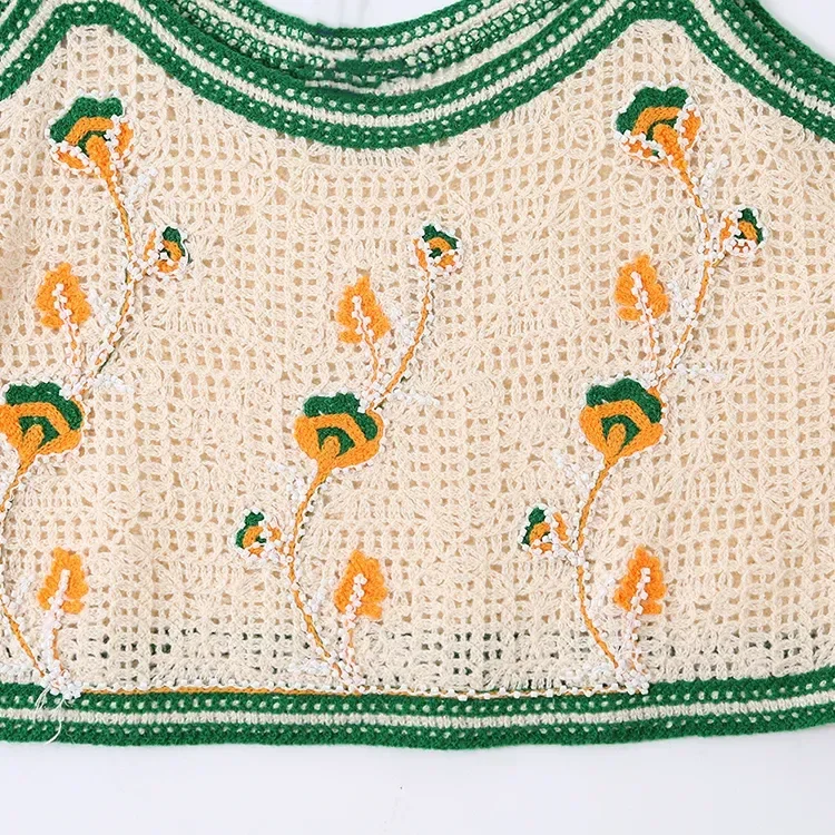 Wholesale ivory green floral crochet-look camisole for OEM and private label production 7