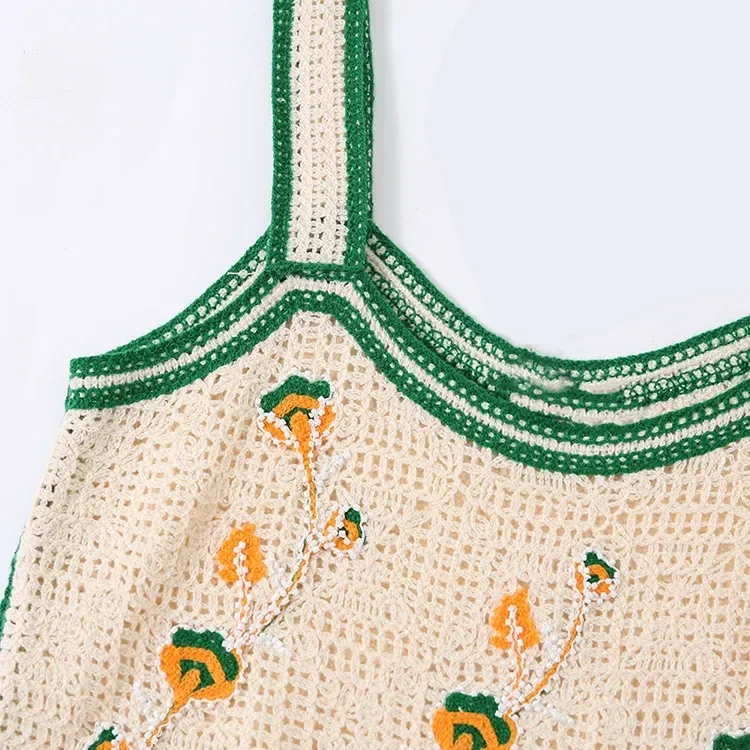 Wholesale ivory green floral crochet-look camisole for OEM and private label production 6