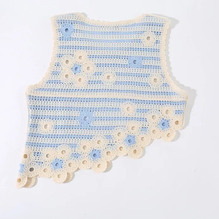 Wholesale blue stripe asymmetric crochet-look tank for OEM and private label production 3