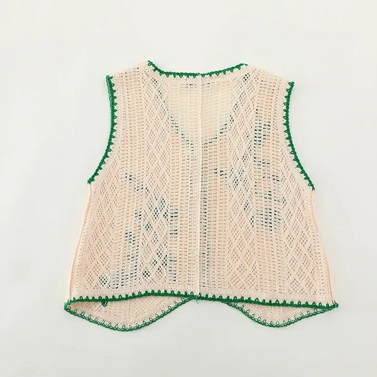 Wholesale ivory green botanical crochet-look vest for OEM and private label production 6