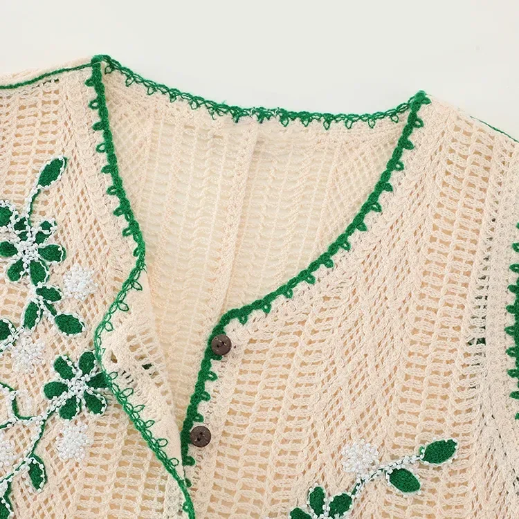 Wholesale ivory green botanical crochet-look vest for OEM and private label production 8