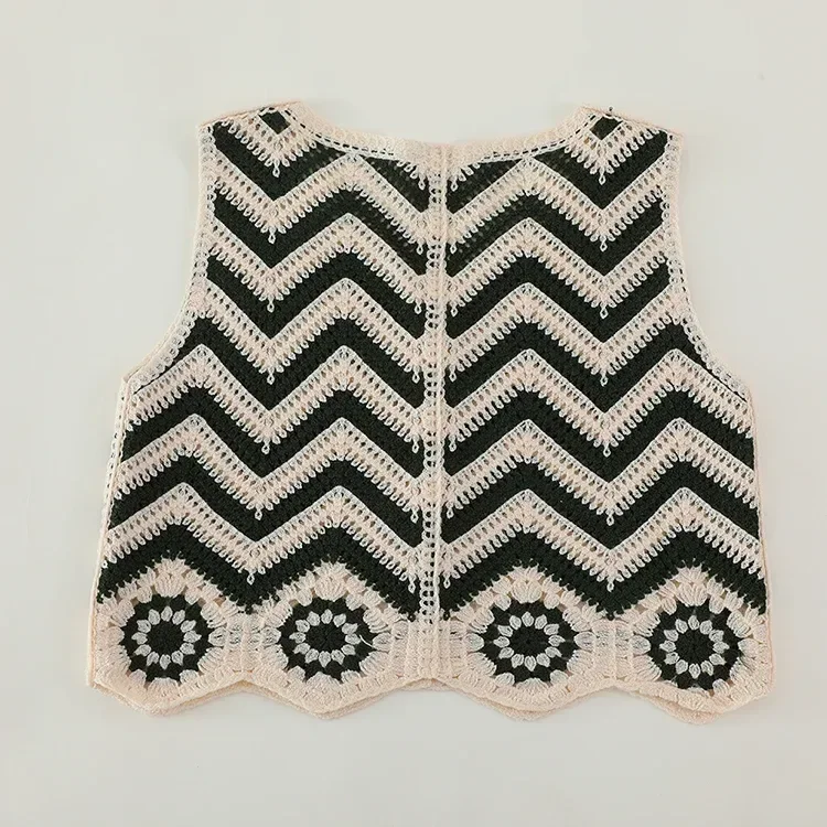 Wholesale black chevron crochet-look vest for OEM and private label production 3
