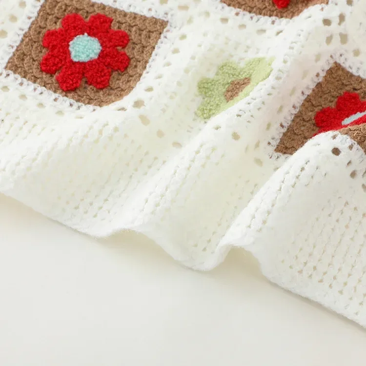 Wholesale Red Green Granny Square Crochet-Look Cardigan alternate view