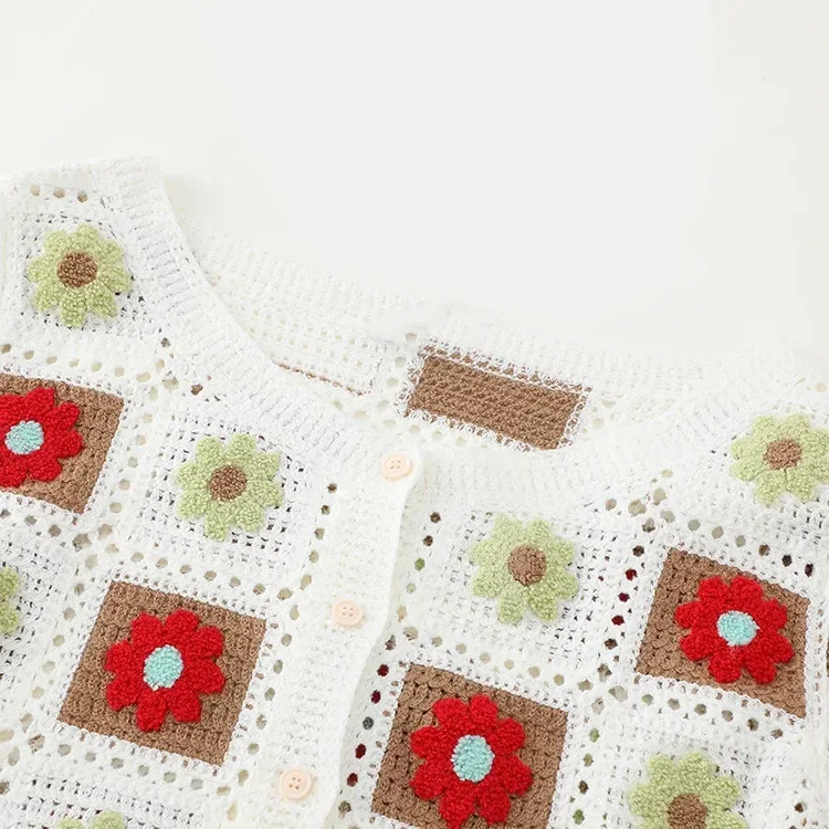 Wholesale red green granny square crochet-look cardigan for OEM and private label production 5