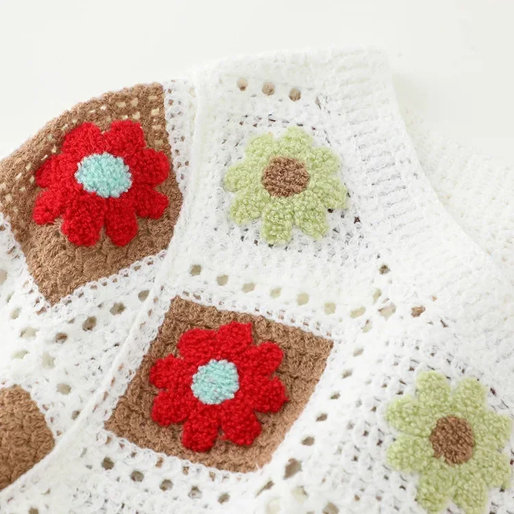 Wholesale red green granny square crochet-look cardigan for OEM and private label production 8