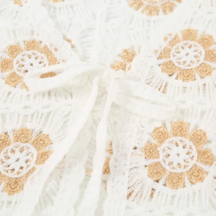 Wholesale ivory neutral floral crochet-look cardigan for OEM and private label production 6