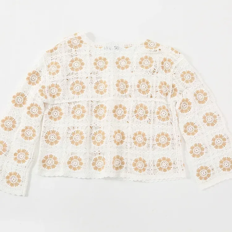 Wholesale ivory neutral floral crochet-look cardigan for OEM and private label production 3