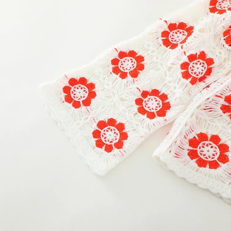Wholesale red floral crochet-look cardigan for OEM and private label production 7