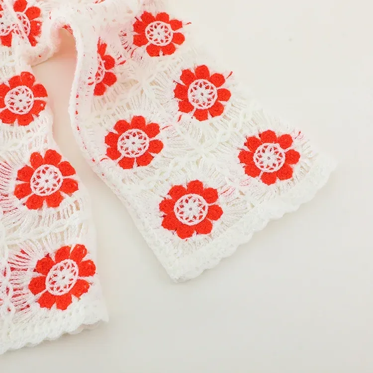 Wholesale red floral crochet-look cardigan for OEM and private label production 8