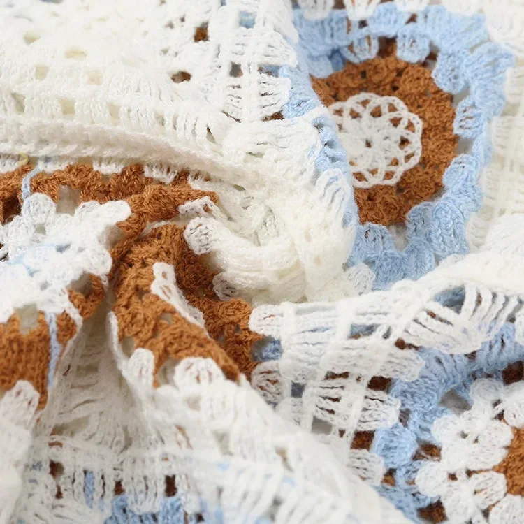 Wholesale Blue Brown Granny Square Crochet-Look Cardigan alternate view