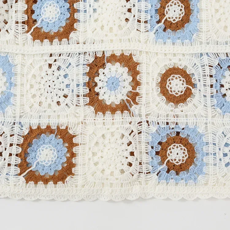 Wholesale blue brown granny square crochet-look cardigan for OEM and private label production 6